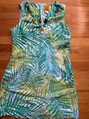Ruby Rd. Teal, Lime & Orange Embellished Tropical Dress